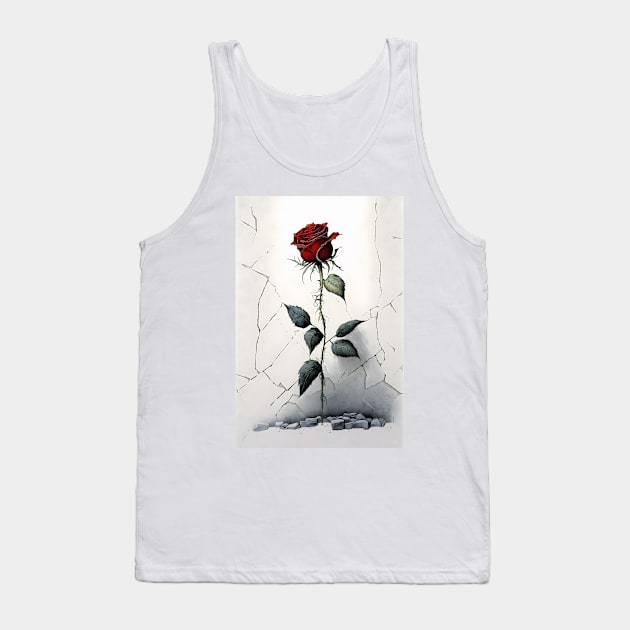 Single Red Rose Goth Gothic Style Watercolor Tank Top by designs4days